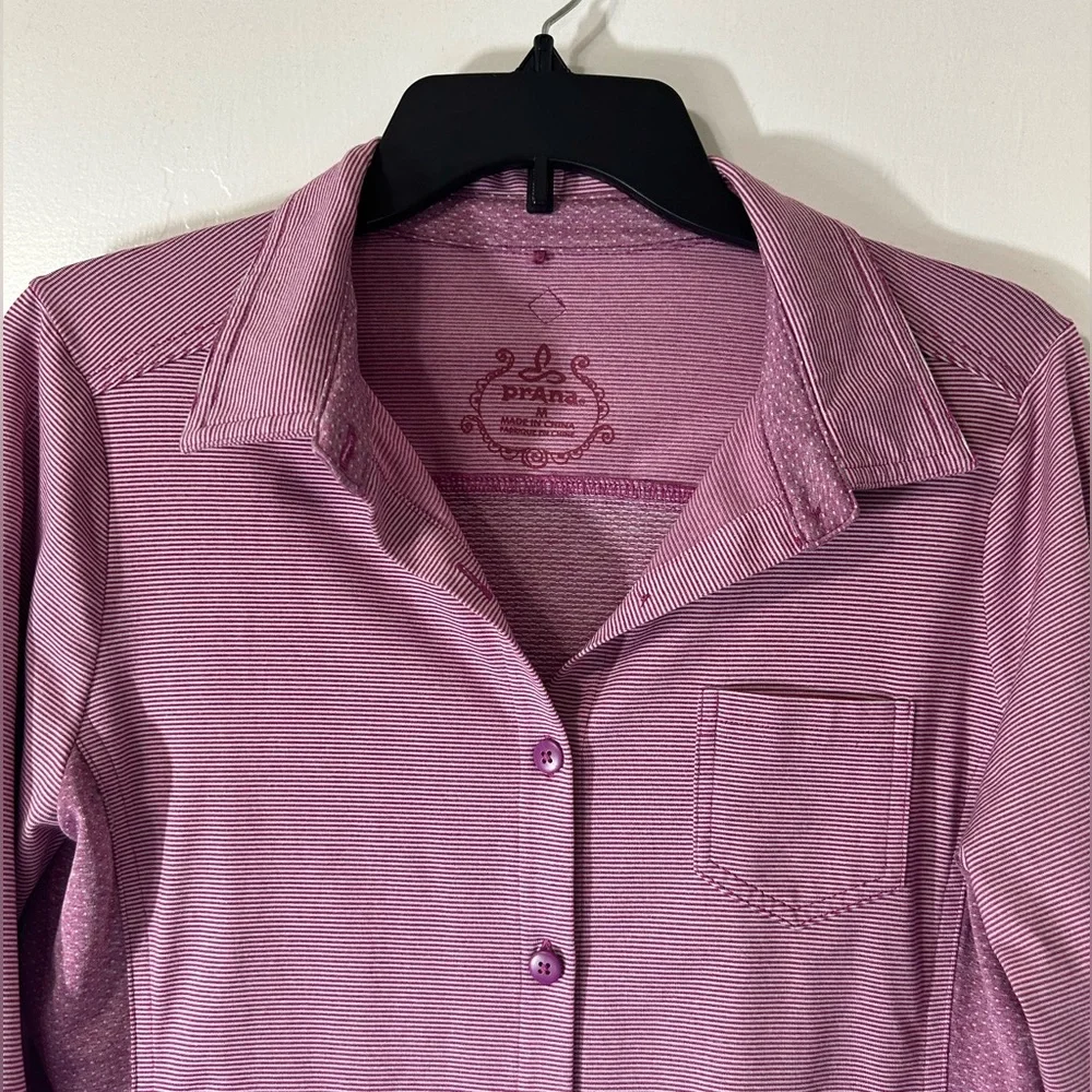Prana Kinley in Vivid Viola Pinstripe Outdoor Shirt Top Long Sleeve Stretch Sz M - Picture 4 of 14